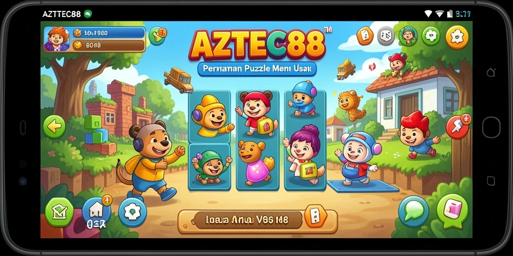 Tampilan gameplay AZTEC88 dengan puzzle menarik dan grafis menawan.