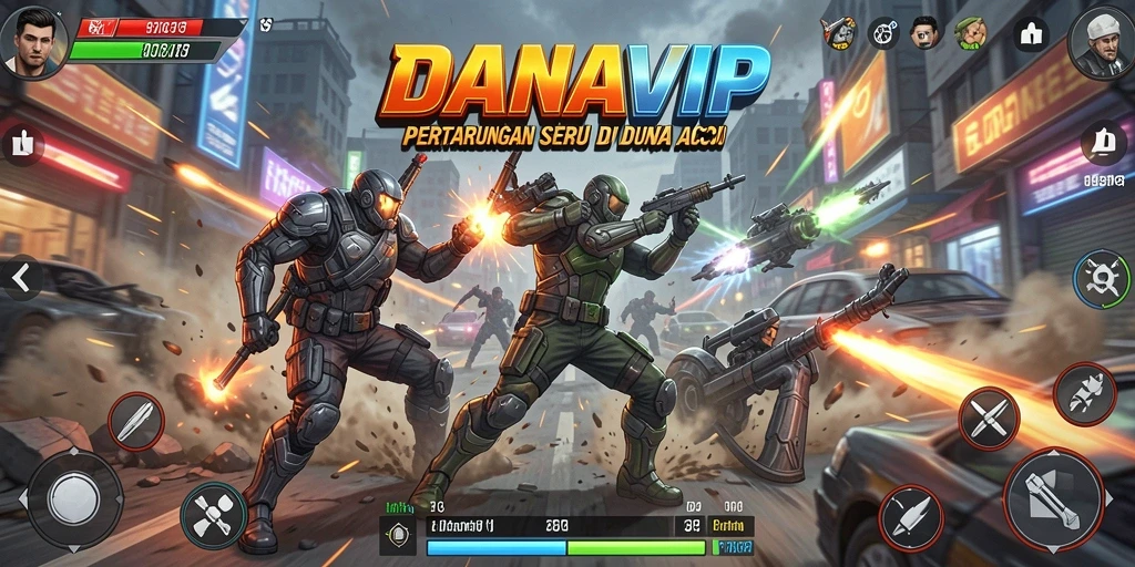 Tampilan gameplay seru dalam DANAVIP dengan efek visual menarik.