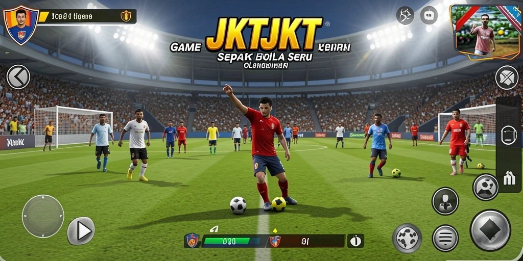 Tangkapan layar utama JKTJKT yang menampilkan gameplay sepak bola yang mendebarkan.