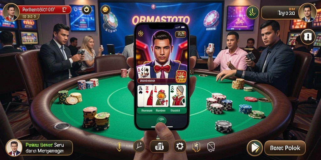 Tampilan utama gameplay ORMASTOTO dengan suasana permainan Poker yang seru.
