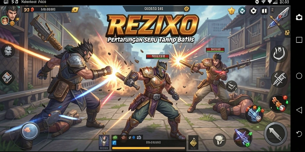 Tampilan seru gameplay REZIXO dalam pertarungan yang mendebarkan.