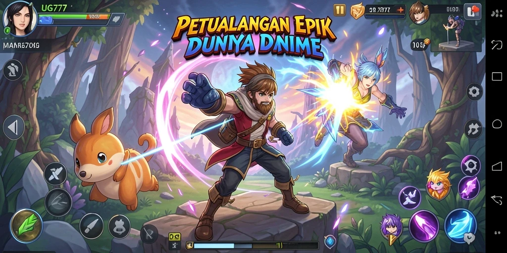 Tampilan gameplay UG777 yang penuh aksi dan karakter Anime.