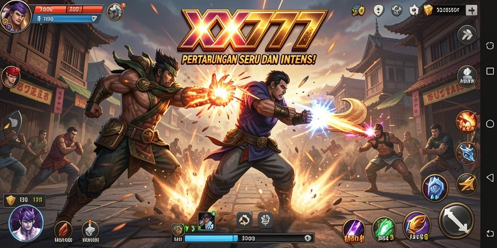 Tampilan aksi pertarungan dari game XXX777 yang menegangkan.